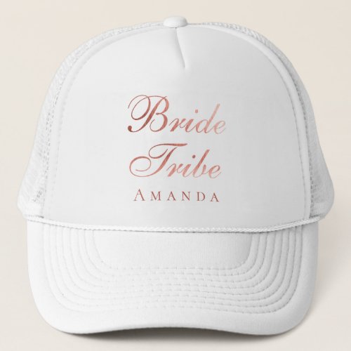 Bride Tribe Rose Gold Script Pink Name Trucker Hat
