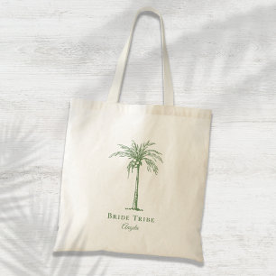 Bride Tribe Sage Green Tropical Palm Tree Custom Tote Bag