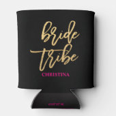 Bride Tribe Script Black/Gold/Hot Pink Personalize Can Cooler (Back)