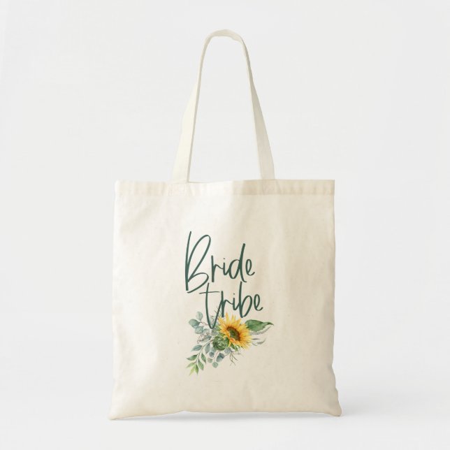 Bride Tribe Sunflower Eucalyptus Wedding Tote Bag (Front)
