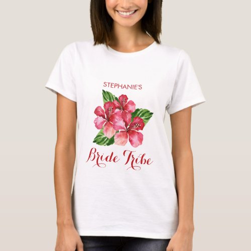 Bride Tribe Tropical Floral Red Hibiscus T_Shirt