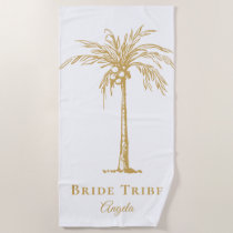 Bride Tribe Tropical Gold Palm Tree Custom Beach Towel