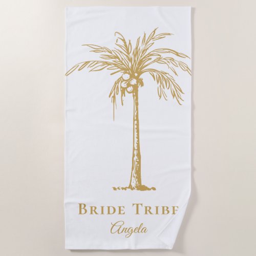 Bride Tribe Tropical Gold Palm Tree Custom Beach Towel