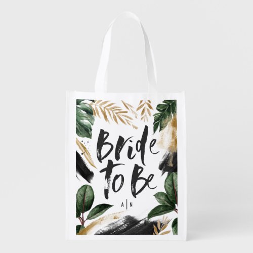 Bride tribe tropical leaf and typography modern to grocery bag