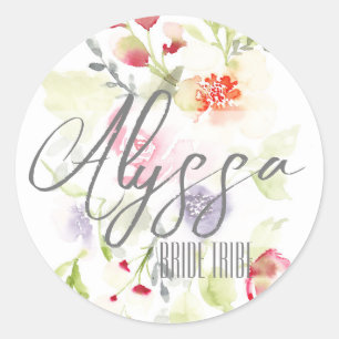 Bride Tribe Watercolor Classic Round Sticker