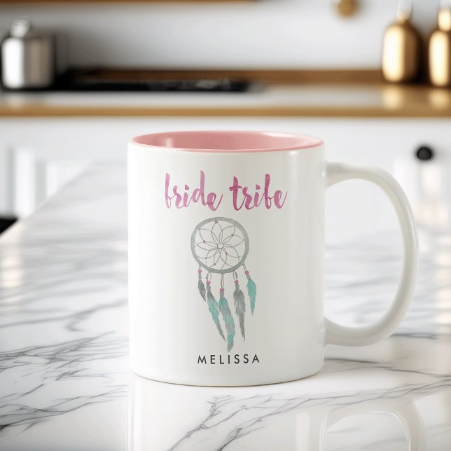 Bride Tribe Watercolor Dreamcatcher Bridesmaid Two-Tone Coffee Mug (Creator Uploaded)
