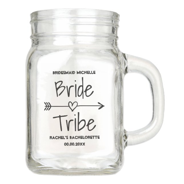 Bride Tribe wedding party favor mason jars (Front)