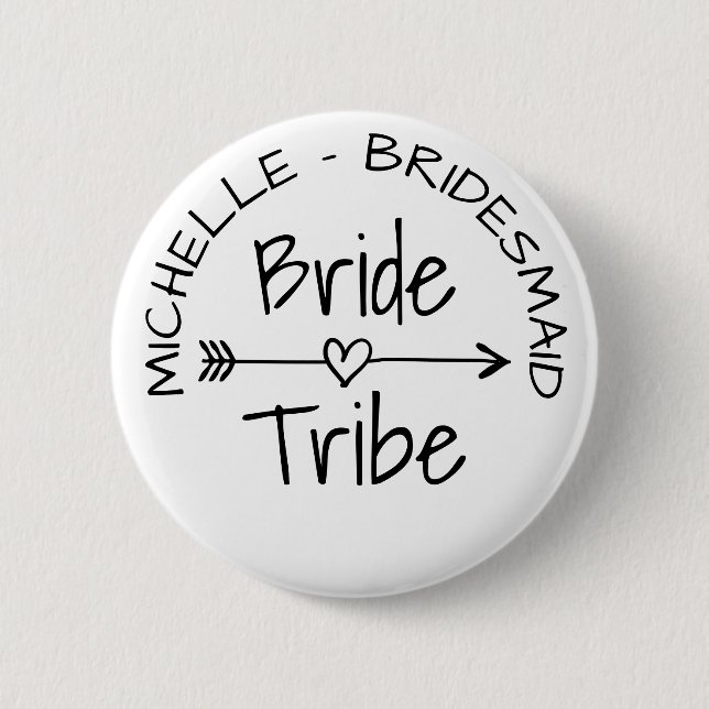 Bride Tribe wedding party favor round name buttons (Front)