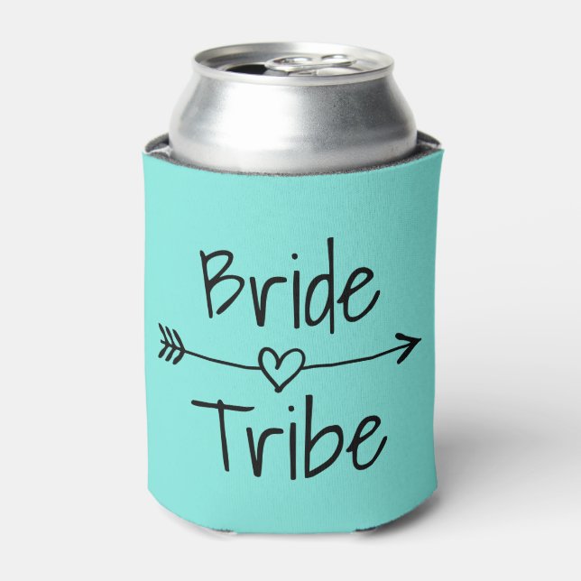 Bride Tribe wedding party turquoise can coolers (Can Front)