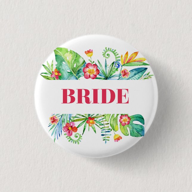 Bride Tropical Beach Destination Wedding Pinback Button (Front)