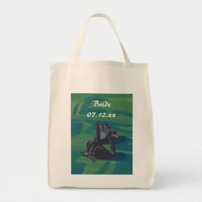 Bride Two Black Swans Swimming Wedding Tote Bags (Front)