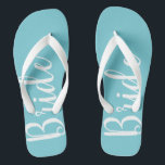 Bride Typography Blue Wedding Flip Flops<br><div class="desc">Our bride flip flops are for the bride to be.</div>