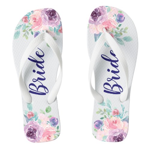 Bride Typography Colorful Flowers Bouquet Flip Flops