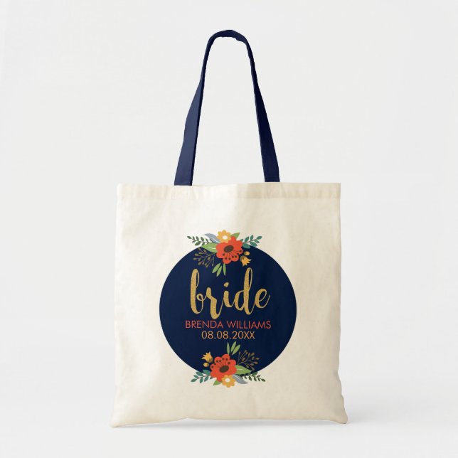 Bride Typography & Floral Bouquet Tote Bag (Front)