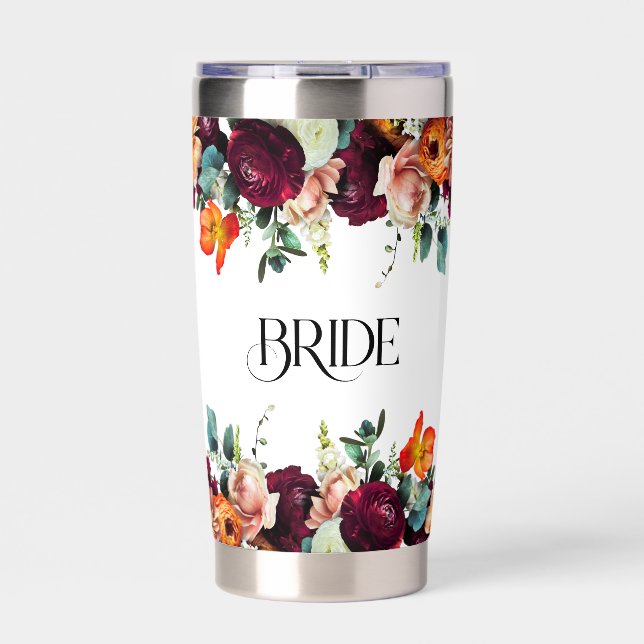 Bride Typography Summer Flowers Border  Insulated Tumbler (Front)