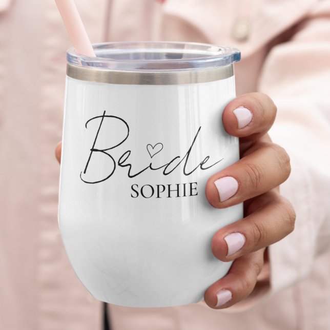 Bride Vibes Only | Custom Name in Elegant Script Thermal Wine Tumbler (Creator Uploaded)