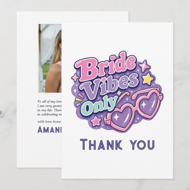 Bride Vibes Only Y2K Bachelorette Photo Thank You Card (Front/Back)