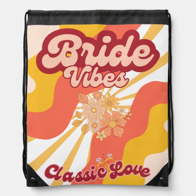 Bride Vibes Retro Bridal Party Drawstring Bag (Front)