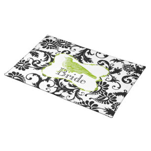 Bride Vintage Bird Apple Green & Black Damask Cloth Placemat