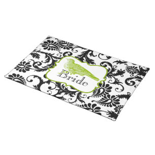 Bride Vintage Bird Apple Green & Black Damask Placemat