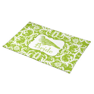 Bride Vintage Bird Apple Green Damask Placemat