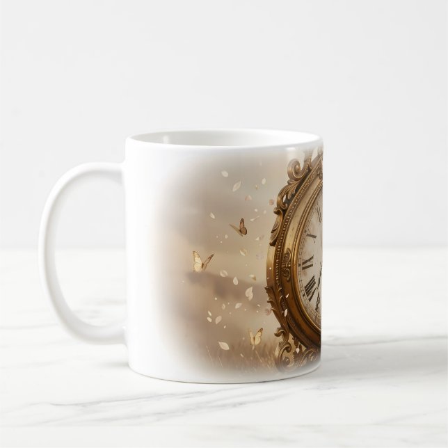 Bride Vintage Clock Butterflies Timeless Mug (Left)