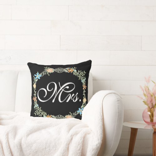 Bride Vintage Floral Garland Throw Pillow