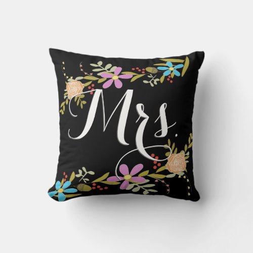 Bride Vintage Floral Garland Throw Pillow