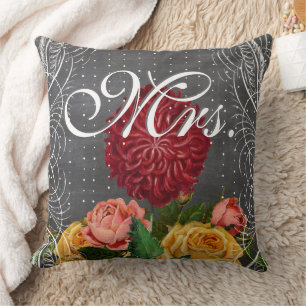 Bride Vintage Floral Red Heirloom Rose Throw Pillow