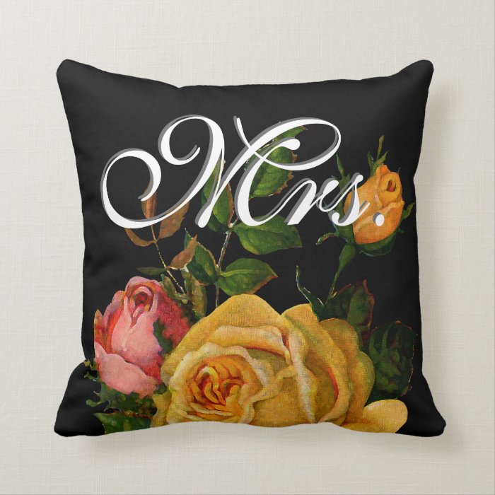 Bride Vintage Floral Yellow and Pink Heirloom Rose Throw Pillows