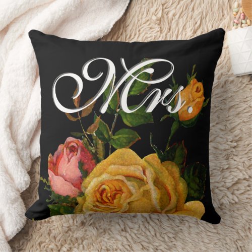 Bride Vintage Floral Yellow and Pink Heirloom Rose Throw Pillow