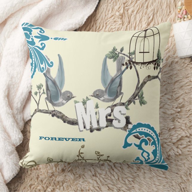 Bride Vintage Love Bird  Birdcage Pillow (Blanket)