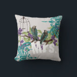 Bride Vintage Teal Birds Birdcage & Purple Blooms Throw Pillow<br><div class="desc">You Personalize this Pillow - Beautiful Vintage Birds sitting in a Tree - so cute and romantic with Birdcage Customize  to say anything you like or use the existing Mrs. for The Bride - Matching Wedding Invitations</div>