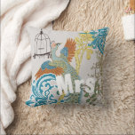 Bride Vintage Teal Damask Peacock Birdcage Vines Throw Pillow<br><div class="desc">You Can Personalize this Beautiful Yellow Coral Gray Teal Blue and Green Vintage Peacock Birdcage Pillow to say anything you like or use the existing Mrs. for the Bride (Wedding Reception or Newlywed Gift) Wife (2nd Anniversary Gift) or buy two one Mrs. and one Mr. for the Newlyweds. . The...</div>