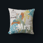 Bride Vintage Teal Damask Peacock Birdcage Vines Throw Pillow<br><div class="desc">You Can Personalize this Beautiful Yellow Coral Gray Teal Blue and Green Vintage Peacock Birdcage Pillow to say anything you like or use the existing Mrs. for the Bride (Wedding Reception or Newlywed Gift) Wife (2nd Anniversary Gift) or buy two one Mrs. and one Mr. for the Newlyweds. . The...</div>