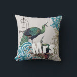 Bride Vintage Teal Damask Peacock Birdcage Vines Throw Pillow<br><div class="desc">You Personalize this Beautiful Vintage Peacock Birdcage Pillow to say anything you like or use the existing Mrs. for the Bride (Wedding Reception or Newlywed Gift) Wife (2nd Anniversary Gift) or buy two one Mrs. and one Mr. for the Newlyweds. . The 2nd Wedding Anniversary is the Cotton Anniversary. Cotton...</div>