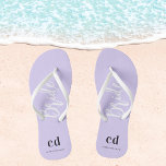 Bride violet lavender monogram initials name flip flops<br><div class="desc">A trendy violet,  lavender colored background. Personalize and add a name and monogram letters.</div>
