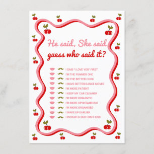 Bride vs Groom Retro Cherry shower Game card