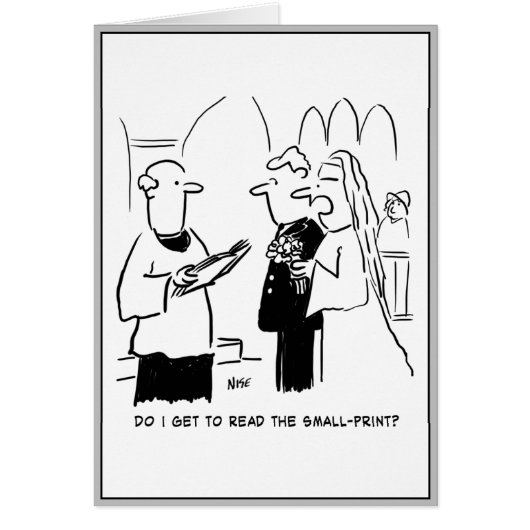 Bride Wants to Check Small Print Cartoon Cards (Front)