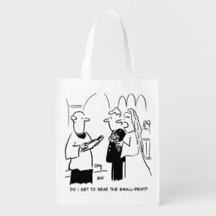 Bride Wants to Check Small Print Cartoon Grocery Bag