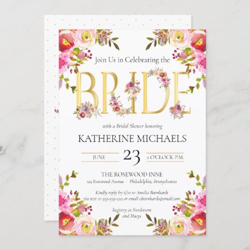 Bride Watercolor Blooms Floral Bridal Shower Invit Invitation