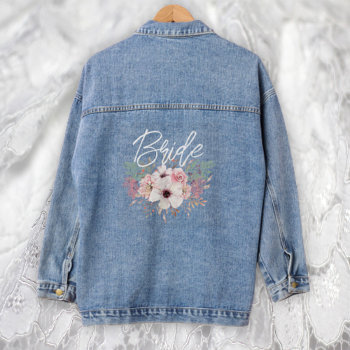 Bride Watercolor Boho Rustic Floral Denim Jacket by Thank_You_Always at Zazzle
