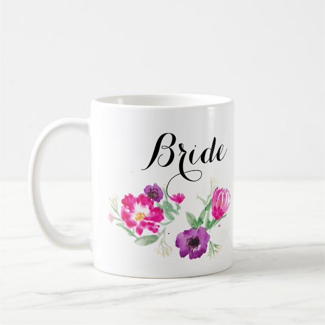 Bride Watercolor Flowers Mug (Left)