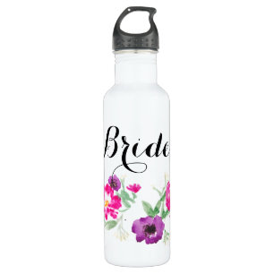 Bride Watercolor Flowers Water Bottle