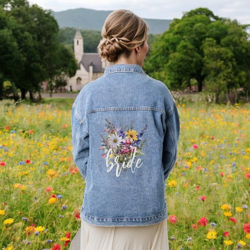 Bride Watercolor Wildflower Boho Rustic Floral Denim Jacket