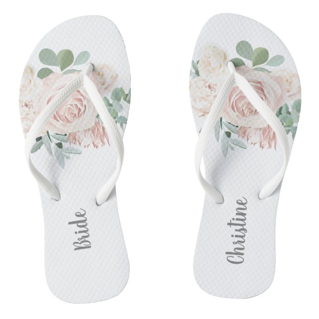 Bride Wedding Blush Pink Floral Eucalyptus Flip Flops (Footbed)