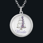 Bride Wedding Cake Bridal Shower Gift Necklace<br><div class="desc">Necklace features an original marker illustration of a tiered wedding cake with pink and purple frosting flowers,  and BRIDE in a pretty purple font. A perfect gift for the bride!</div>