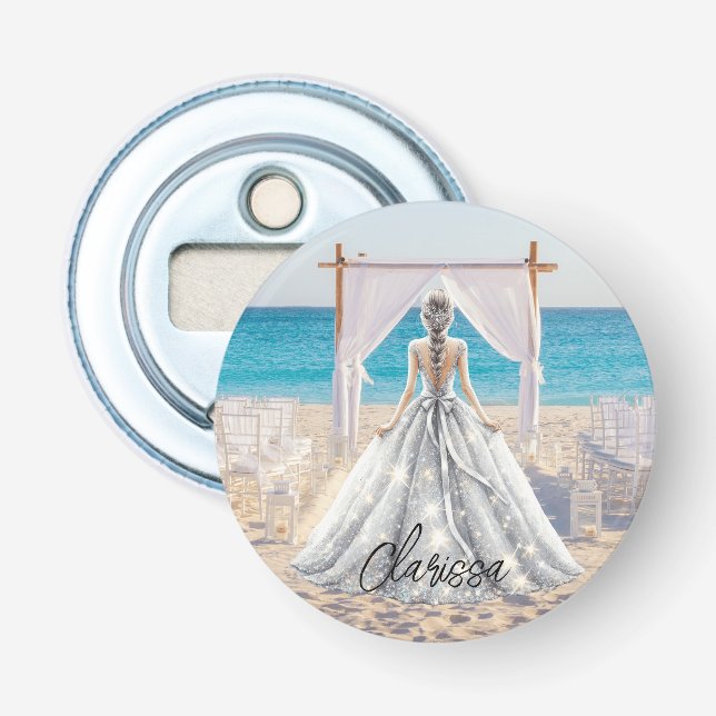 Bride Wedding Day Beach Wedding Fancy Gown Bridal Bottle Opener (Front)