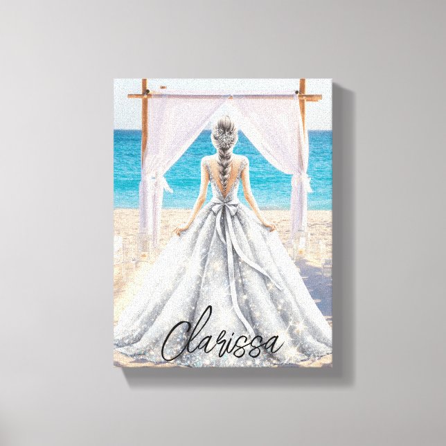 Bride Wedding Day Beach Wedding Fancy Gown Bridal Canvas Print (Front)