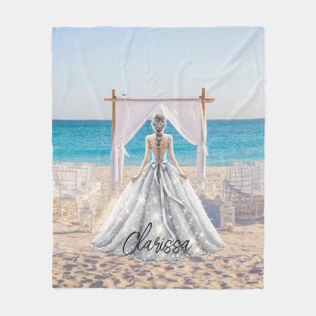 Bride Wedding Day Beach Wedding Fancy Gown Bridal Fleece Blanket (Front)